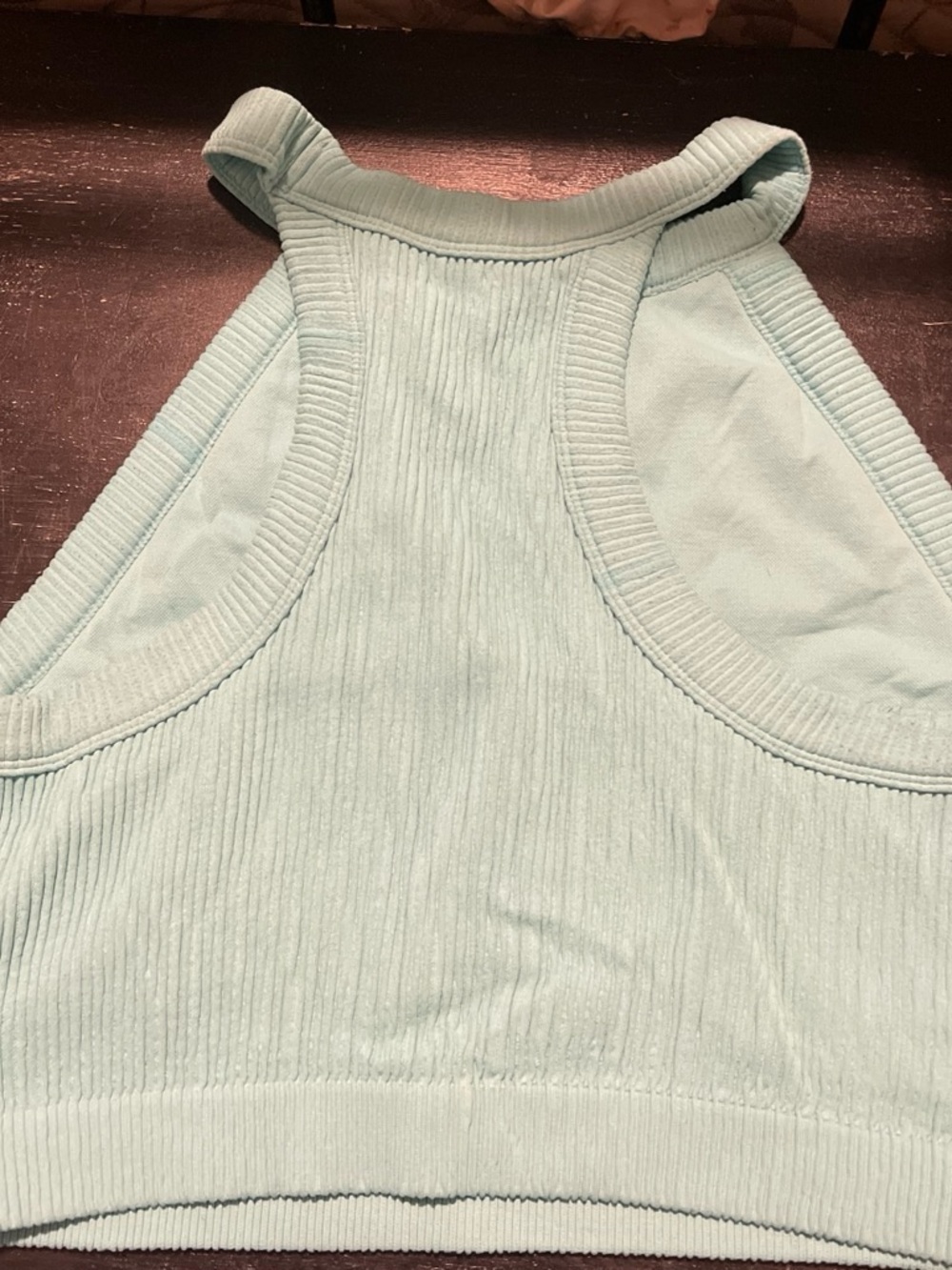 Ribbed Halter Crop Top - Aqua Blue - Picture 2 of 5